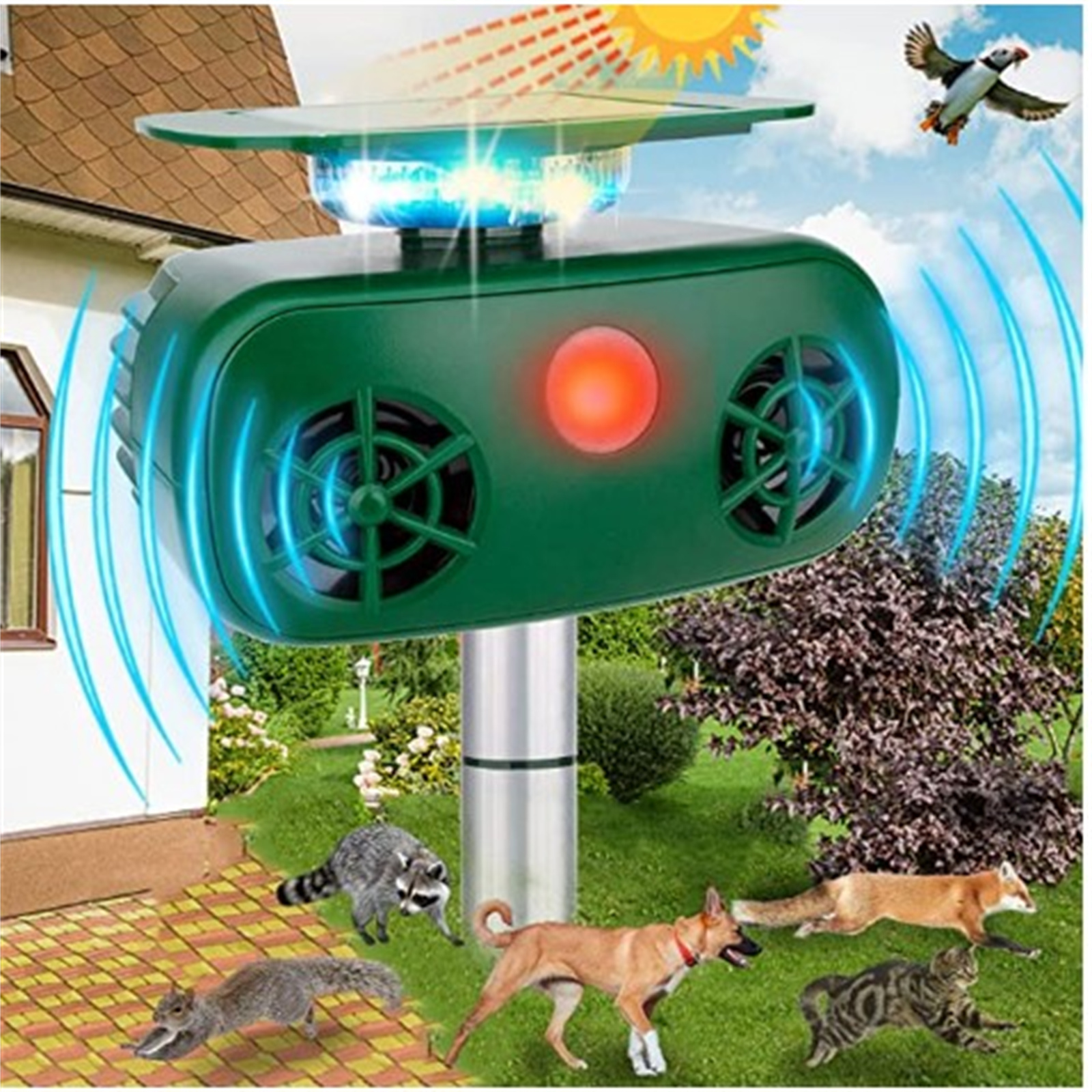 Wholesale Solar Animal Repellent Outdoor Waterproof Ultrasonic Deterrent  With Motion Sensor For Squirrel Raccoon Rabbit Fox SK628 From China