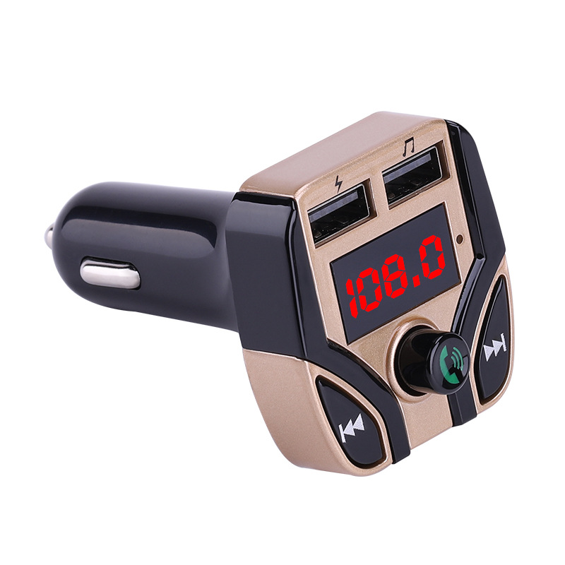 Car MP3 Player FM Transmitter Multifunction Hands-free Call Car Bluetooth Player USB Charger TF Card Support Gold
