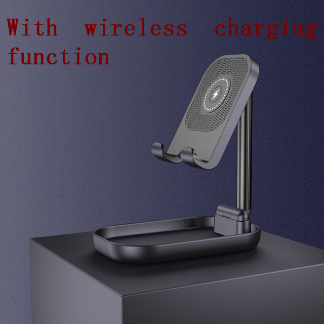 Adjustable Desk Phone Stand 10W Fast Wireless Charge Holder Plastic Retractable Portable Lazy Bracket For IPhone IPad black