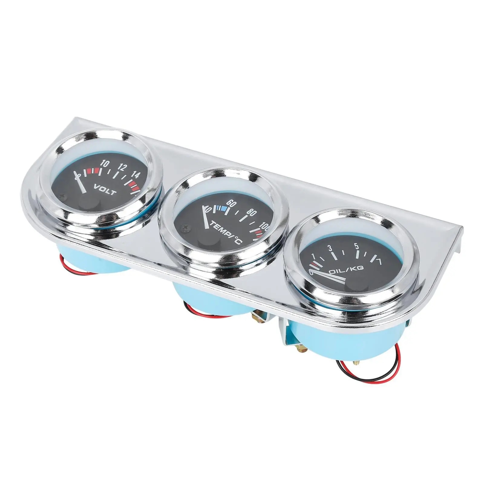 3 In 1 Car Meter Auto Gauge (DC 8V-16V Voltmeter + 40-120℃ Water Temp Gauge + 0-7 Bar Oil Press Gauge) 52mm Dashboard Triple Gauge Kit Universal Vehicle Accessories Black and silver
