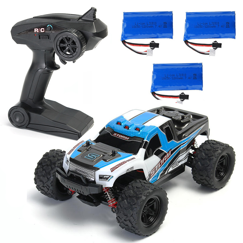 HS 18301/18302 1/18 2.4G 4WD 40 + MPH High Speed Big Foot RC Racing Car OFF-Road Vehicle Toys  blue 3 batteries