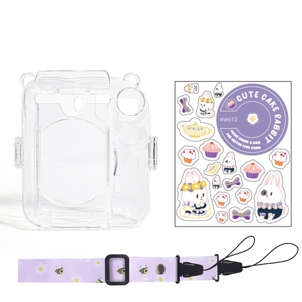 Camera Case Scratch-Resistant Crystal Storage Protective Cover With Straps Sticker Compatible For Instax Mini 12 transparent suit 1