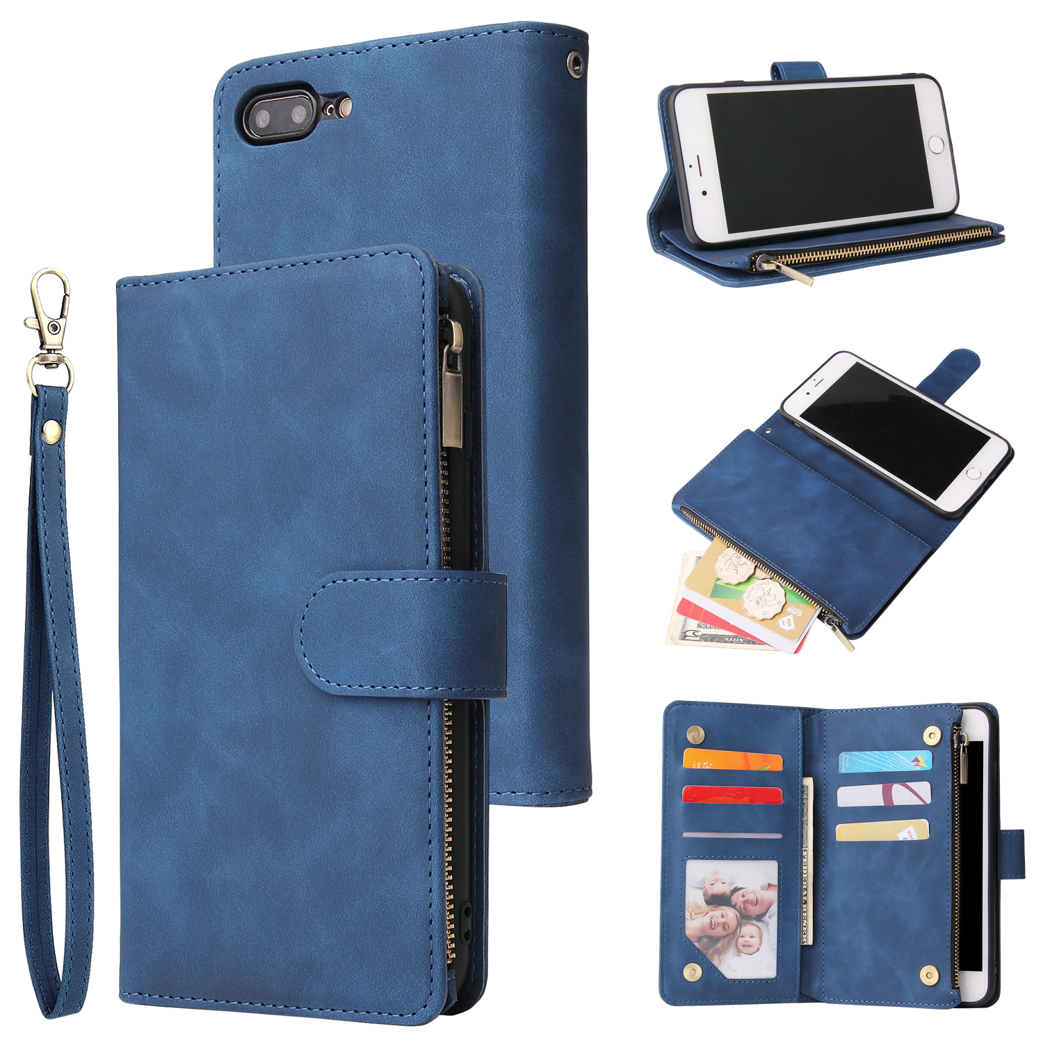 For iPhone 6 / 6S iPhone 6 plus / 6S plus iPhone 7 / 8 iPhone 7 plus / 8 plus Smart Phone Cover Coin Pocket with Cards Bracket Zipper Phone PU Leather Case Phone Cover  iPhone 7 plus / 8 plus