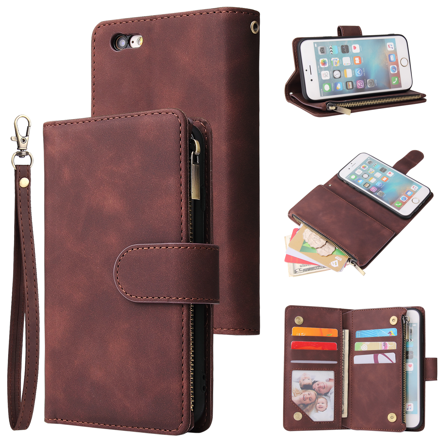 For iPhone 6 / 6S iPhone 6 plus / 6S plus iPhone 7 / 8 iPhone 7 plus / 8 plus Smart Phone Cover Coin Pocket with Cards Bracket Zipper Phone PU Leather Case Phone Cover iPhone 6 / 6S