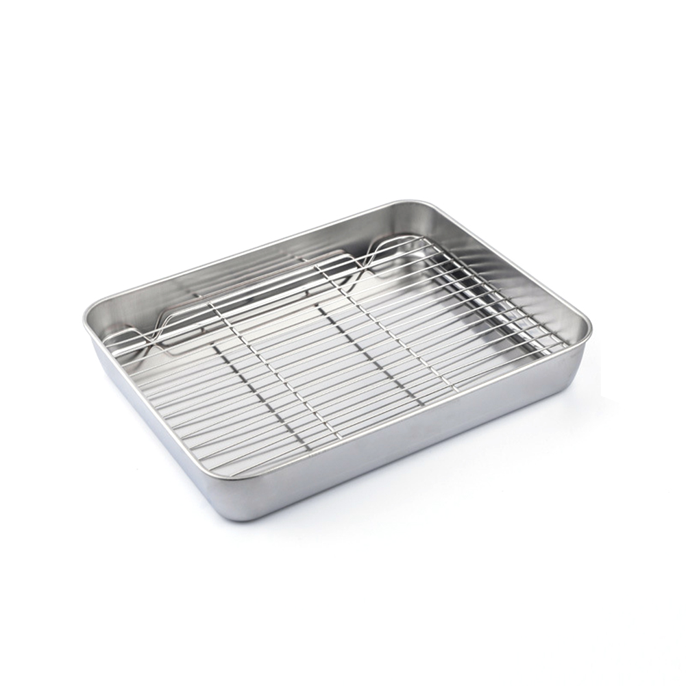 Stainless Steel Baking Sheet, Baking Tray With Rack, 1.96 Inch Deep Edge, Rolling Edge Design, Smooth Cookie Sheet & Oven Pan For Biscuits, Vegetables, Bacon Single disk + rack 31x24x5.0CM