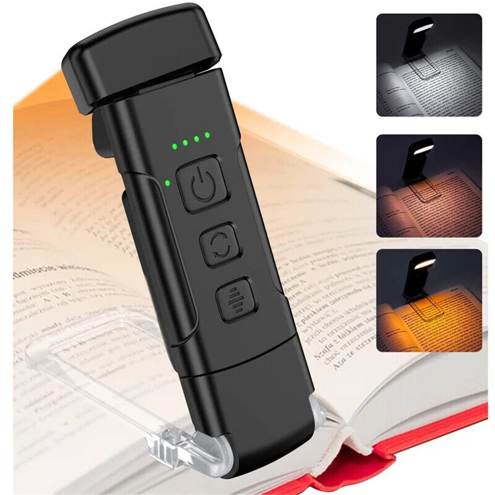 USB Rechargeable Book Light For Reading In Bed Car, Portable Clip-on LED Reading Light With USB Charging Cable 3 Colors And 5 Brightness Reading Light For Book Lovers Kids Book Night Light black