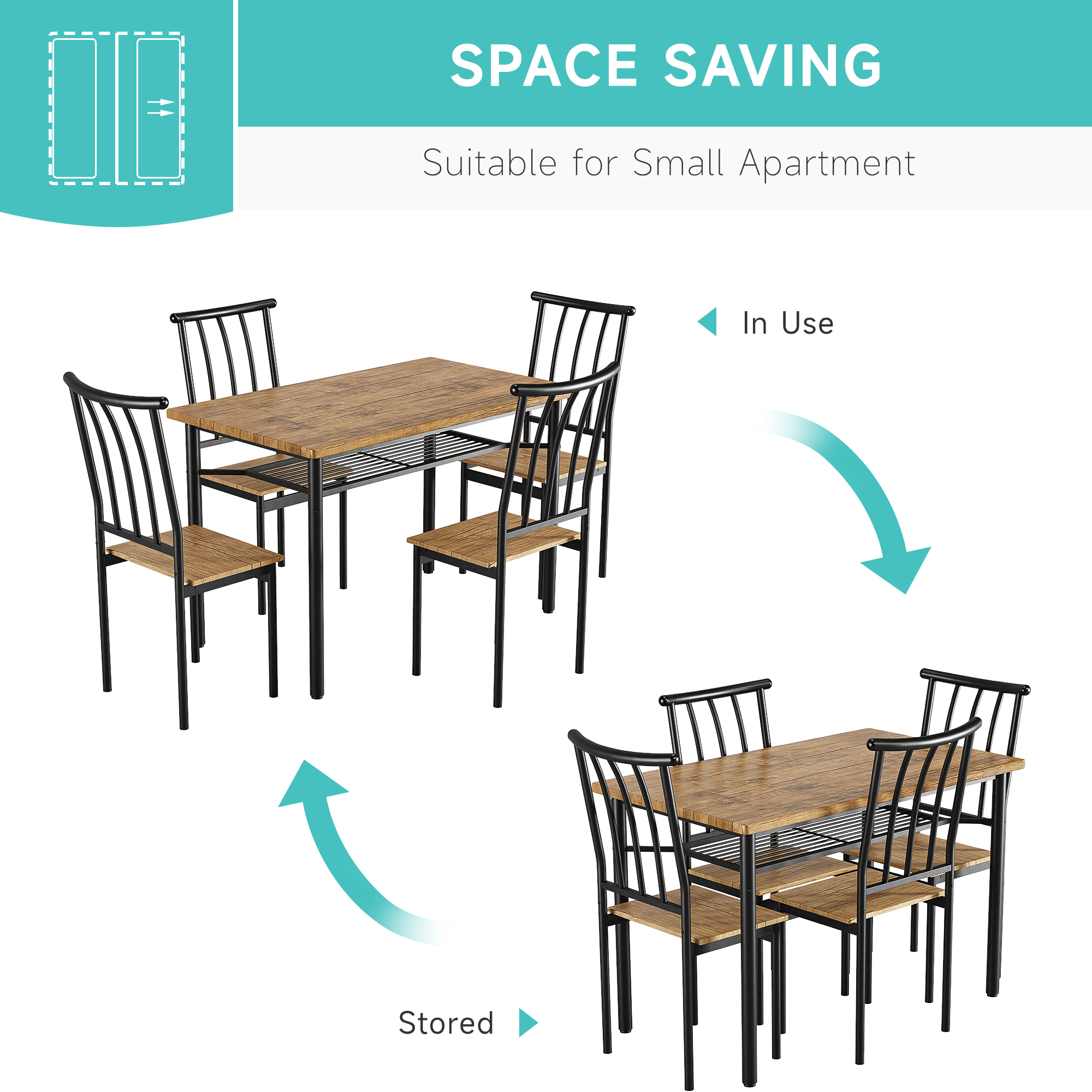 US GARVEE Dining Table Set for 4 with Wine Rack + Rectangular + Solid Steel Frame + Waterproof Coating + Space-Saving Design + Easy Assembly + Small Spaces, Apartments