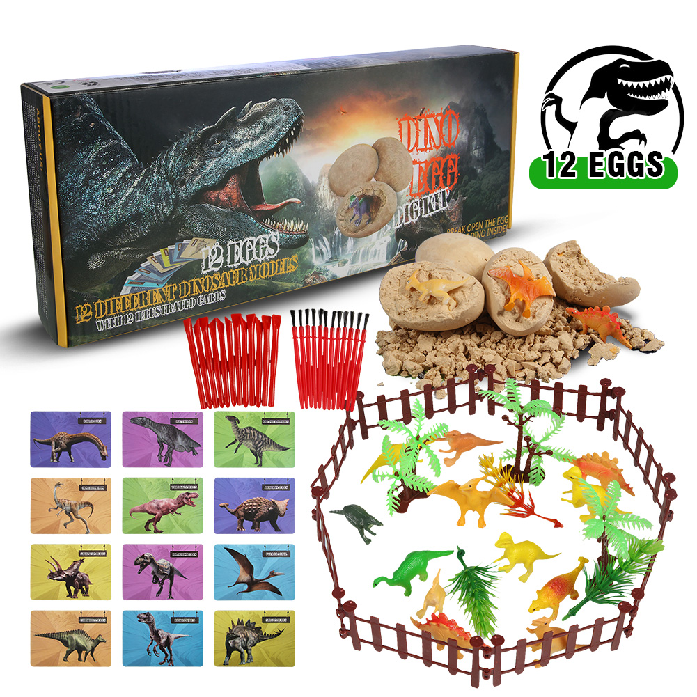 US ACEKID Dig Dino Eggs Kit Break Open 12 Unique Dinosaur Eggs and Discover 12 Cute Dinosaur