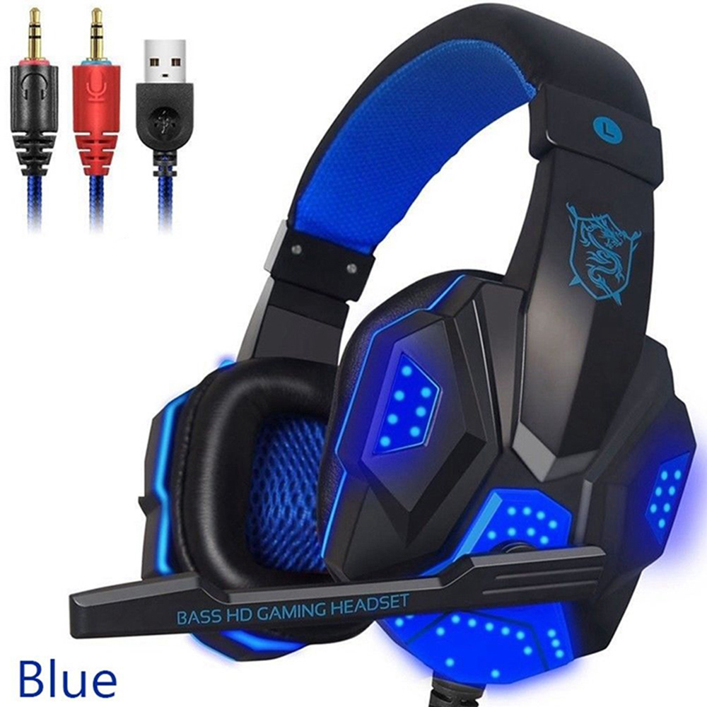 Over Ear Gaming Headset with Mic and LED Light for Laptop Cellphone PS4, Blue