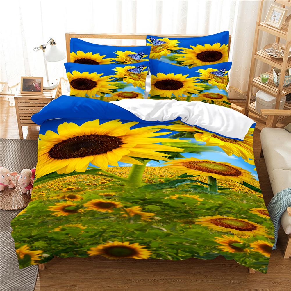 2Pcs/3Pcs Full/Queen/King Quilt Cover +Pillowcase Set with 3D Digital Flower Printing Queen