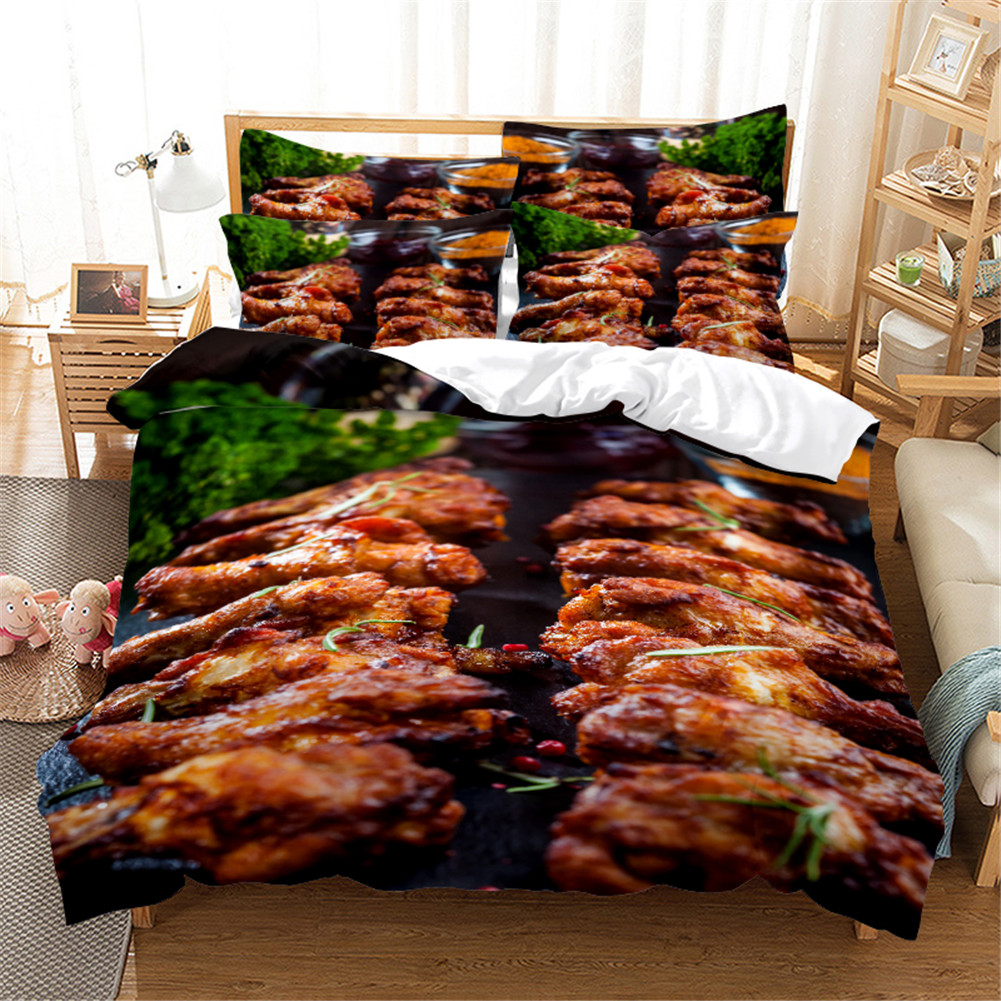 2Pcs/3Pcs Full/Queen/King Quilt Cover +Pillowcase 3D Digital Printing BBQ Fruit Series Beeding Set Queen