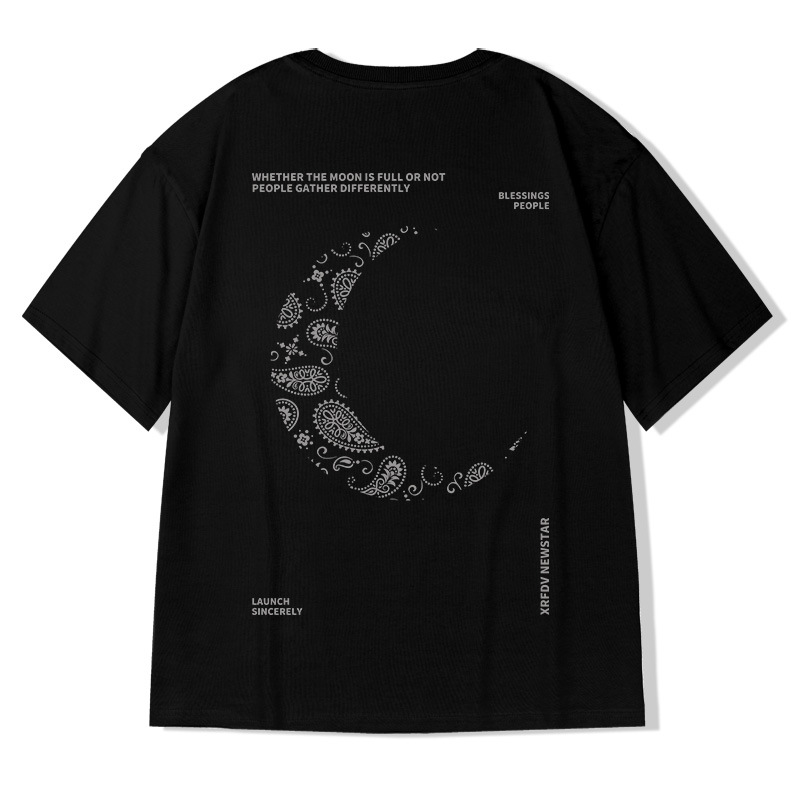 Summer Retro Short Sleeves T-shirt For Men Trendy Simple Printing Round Neck Shirt Loose Large Size Tops 1851 Black 6XL