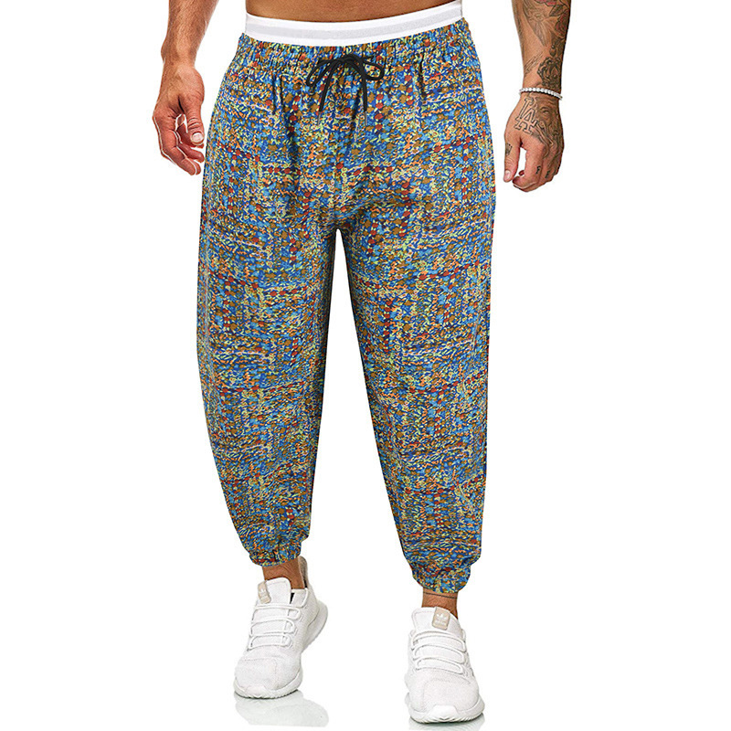 Men Yoga Pants Fashion Contrast Color Middle Waist Trousers Casual Cotton Linen Loose Large Size Pants green XL