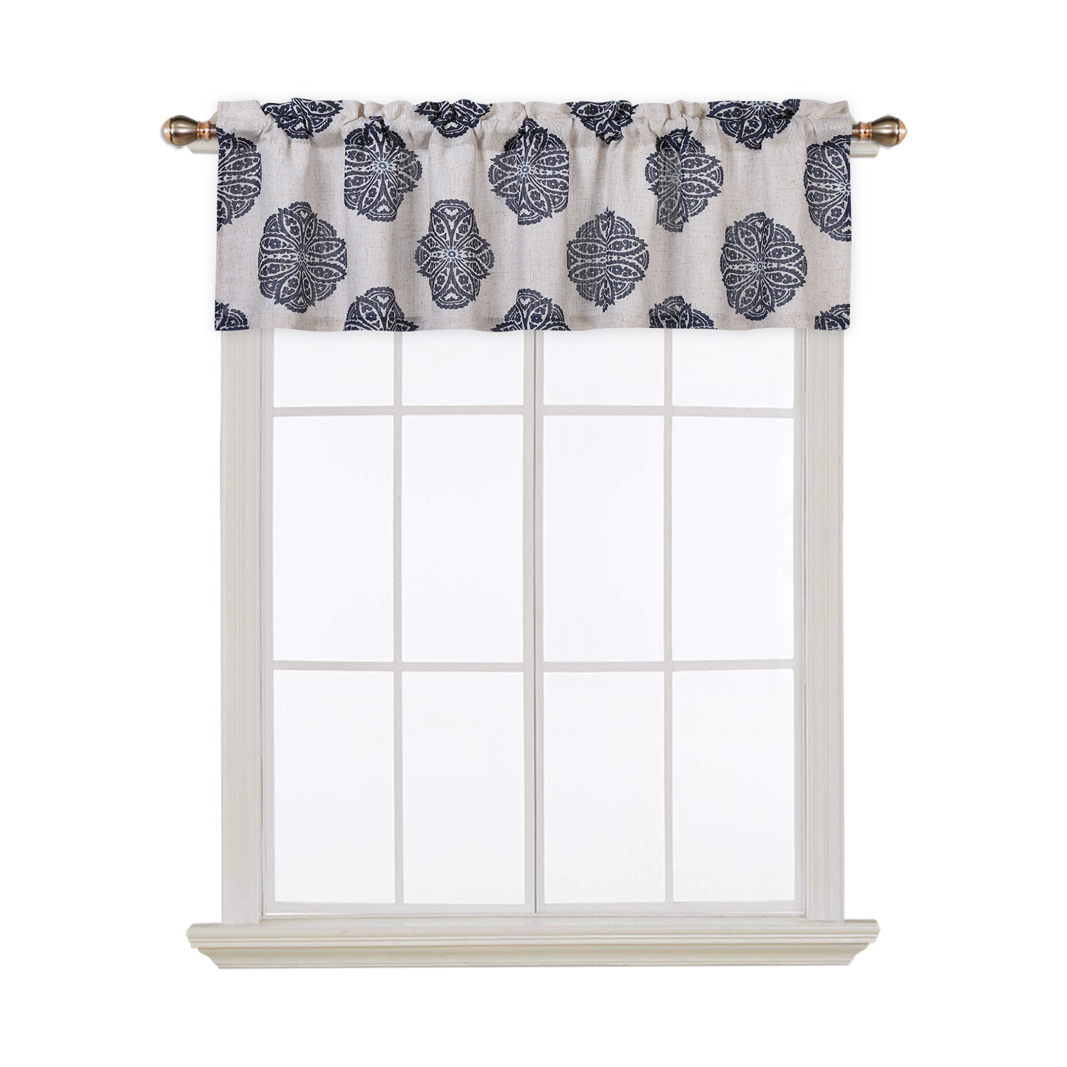 US Medallion Printed Rod Pocket Light Filtering Windows Curtain Valance for Bathroom, Kitchen, Cafe, Living Room, Bedroom