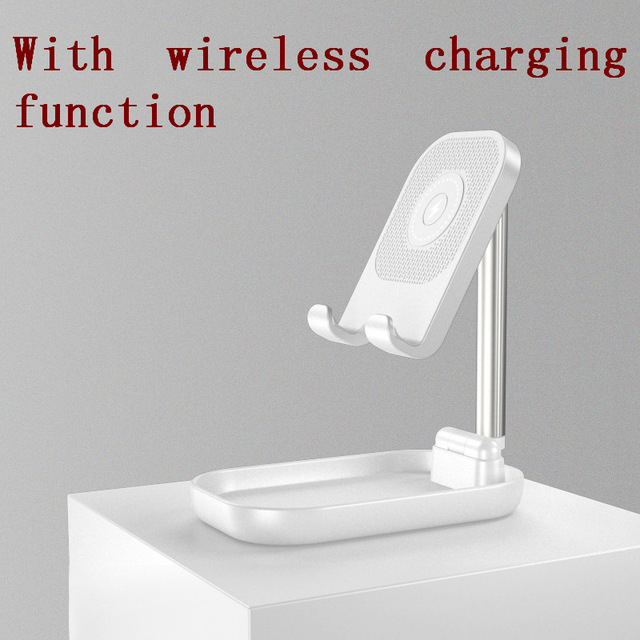 Adjustable Desk Phone Stand 10W Fast Wireless Charge Holder Plastic Retractable Portable Lazy Bracket For IPhone IPad white