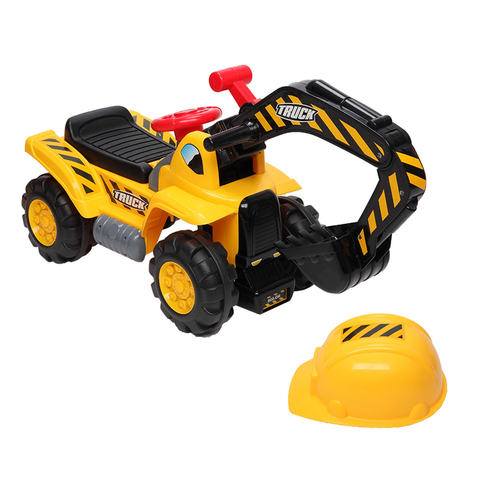 [US Direct] Children Excavator Toy Car With 2pcs Plastic Artificial Stones 1pc Safety Helmet Without Power Yellow
