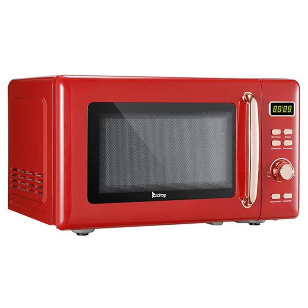 [US Direct] B20uxp52 120v 700w 20l/0.7cu.ft Retro Microwave  Oven With Golden Handle Cold Rolled Plate Display Screen red