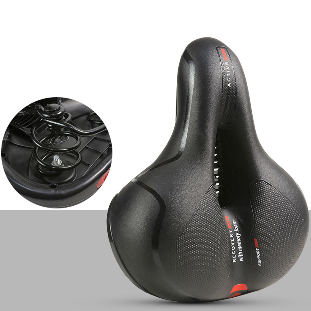 Bike Saddle Bicycle Seat Comfortable Wide Big Bum Bicycle Soft Saddle Riding Equipment Accessories Spring black and red