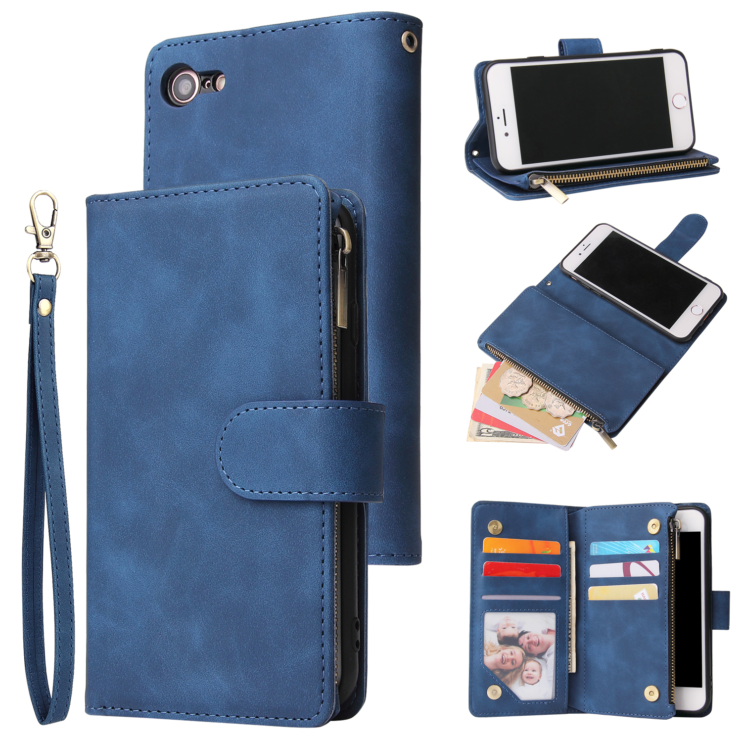 For iPhone 6 / 6S iPhone 6 plus / 6S plus iPhone 7 / 8 iPhone 7 plus / 8 plus Smart Phone Cover Coin Pocket with Cards Bracket Zipper Phone PU Leather Case Phone Cover iPhone 7 / 8