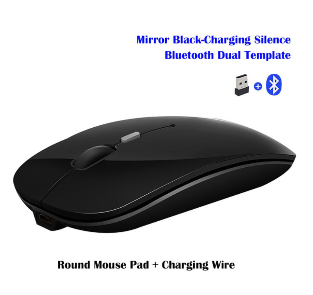 Wireless Mouse Rechargeable Wireless Bluetooth Dual-mode Mouse Laptop Games Ultra-thin Silent Mouse Black wireless + Bluetooth version