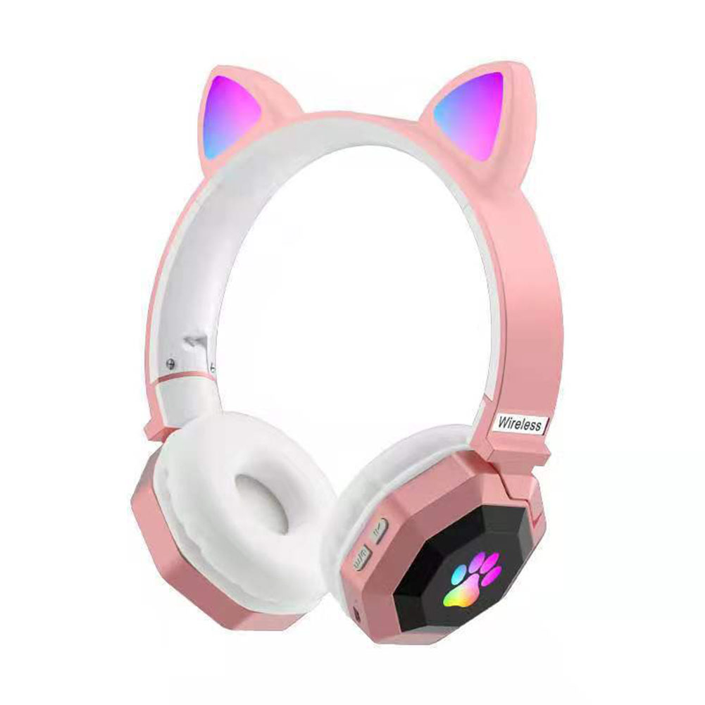 Wireless Headset Cute Cat Ear Bluetooth-compatible 5.0 Rgb Luminous Headphone Music Sports Gaming Earphone Children Gift Pink