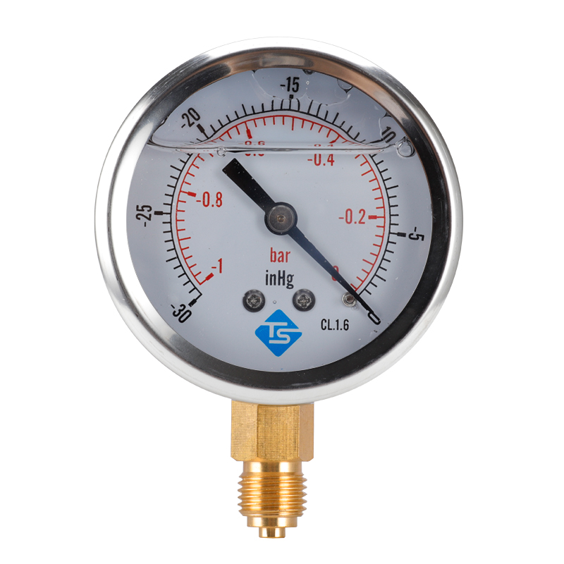 Vacuum Gauge S/Steel Case Glycerine Filled 68mm -1-0bar-30-0inhg 1/4 BSP Bottom