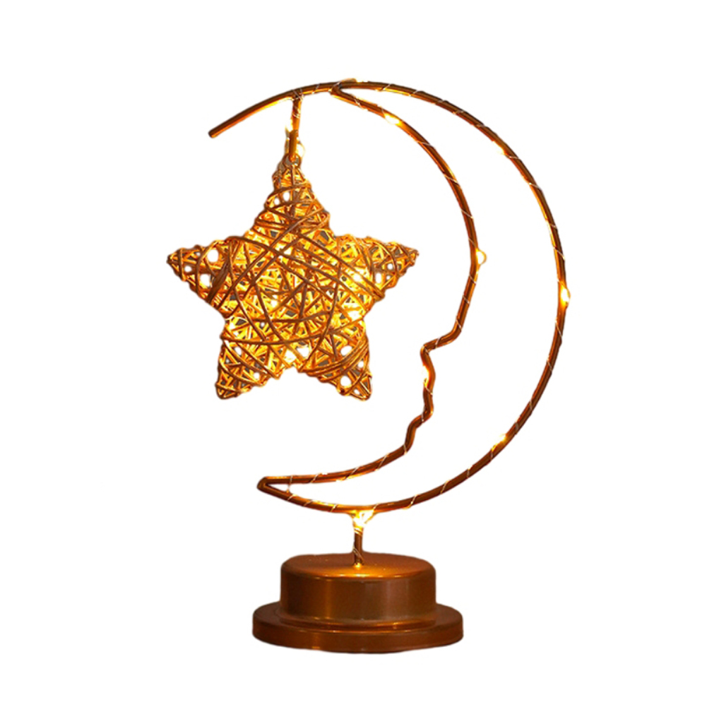 Night Light Moon Lamp 6000LM Ramadan Desk Light With E14 Lamp Head Warm Yellow Light Battery Powered Nightstand Lamp For Camp Courtyard Gathering rattan stars
