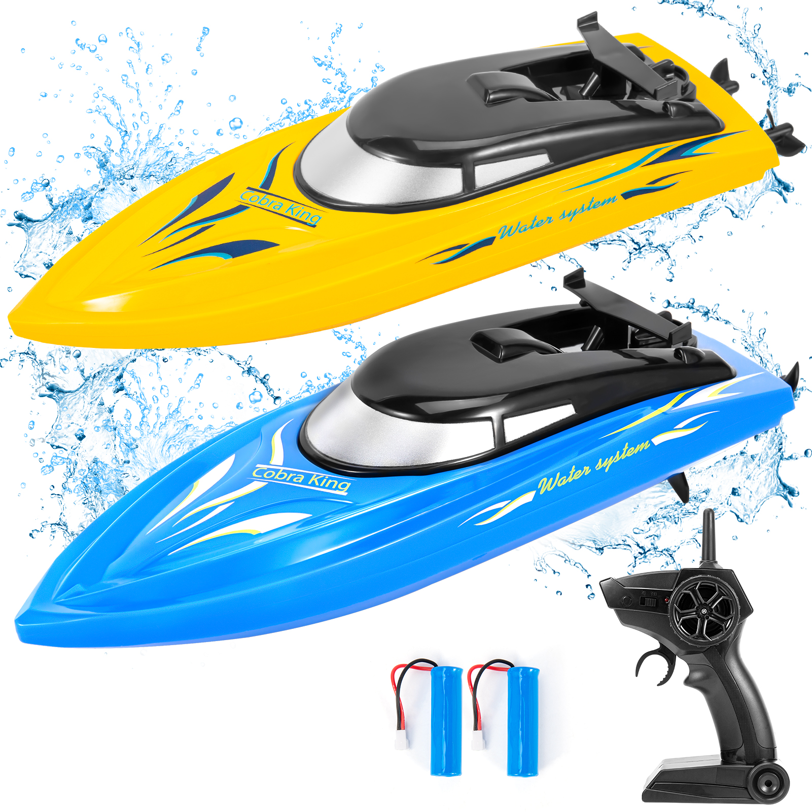 [US Direct] THINKMAX 2PACK 10km/H 2.4G High Speed Remote Control Boats (Blue+Yellow)