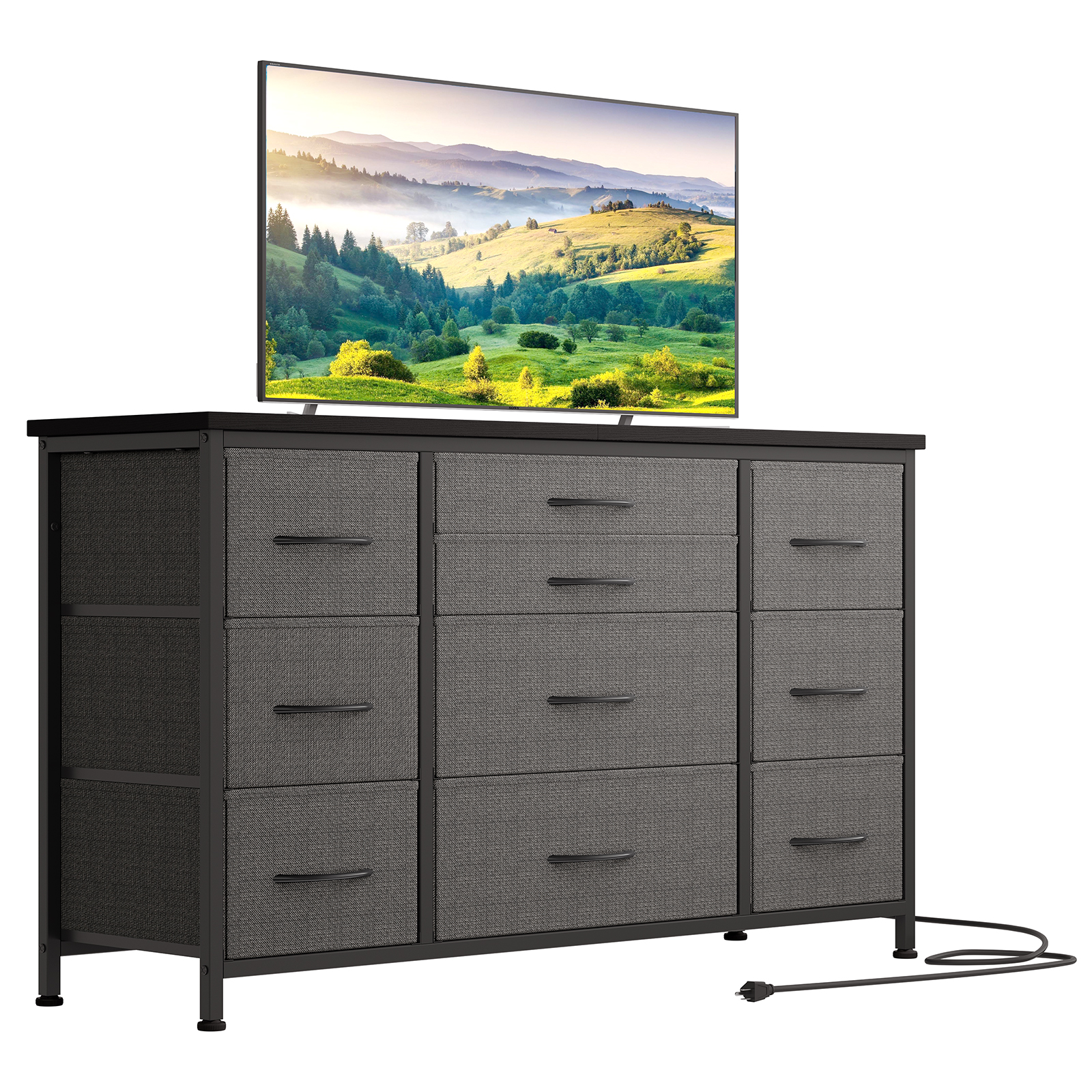 US GARVEE Wide Dresser with 10 Drawers + TV Stand + Power Outlet + Sturdy Metal Frame + Storage Fabric Drawer Unit + Bedroom, Closet, Entryway