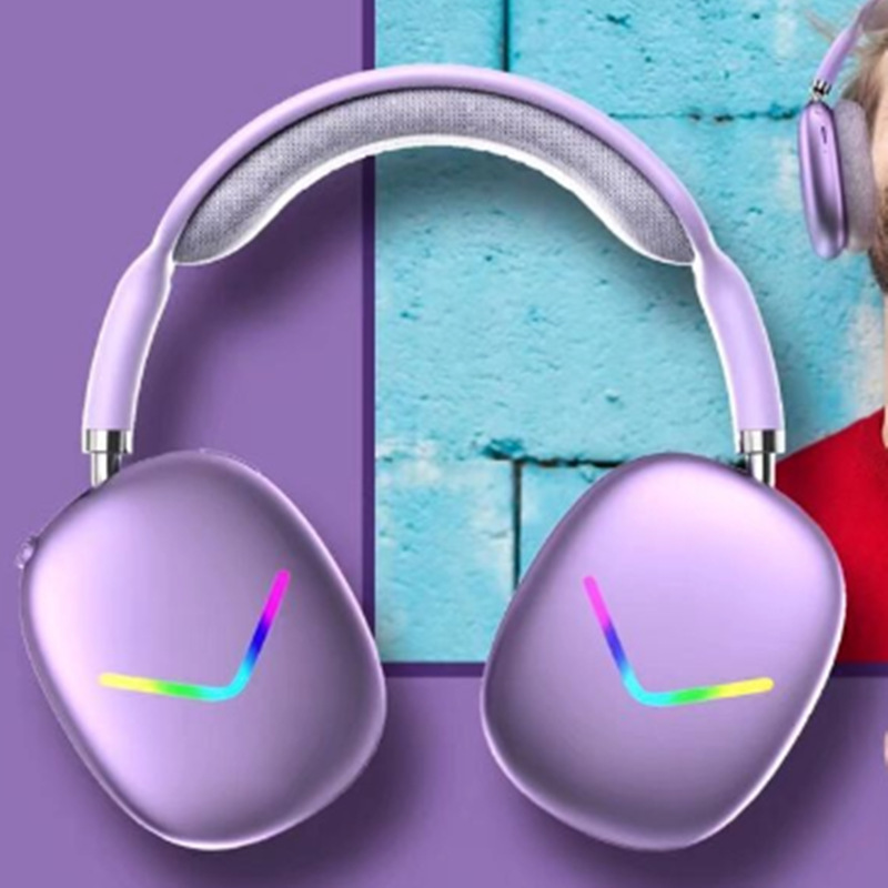 Wireless Head-mounted  Bluetooth-compatible  Earphones Noise-canceling Led Luminous Mobile Phone Computer Universal Headset Gaming Headphones Purple