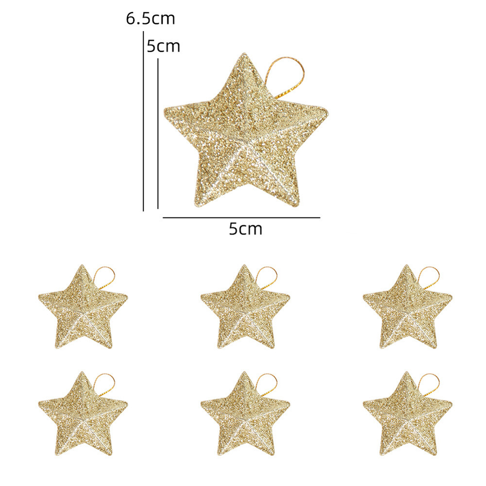 6pcs Diy Gillter Stars Christmas Pendant Xmas Tree Ornament with Hanging Thread
