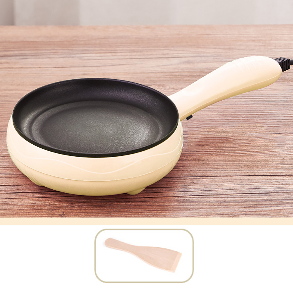 Electric Skillet, Non-Stick Small Egg Skillet, Overheating Protection, Mini Electric Ramen Noodles Boiling Pot For Dorms Cooking, Camping, RV Beige-white