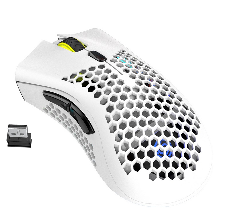 2.4GHz Wireless Mouse USB Rechargeable 1600DPI Adjustable Hollow Out Honeycomb RGB Optical Mouse Gamer Mice white
