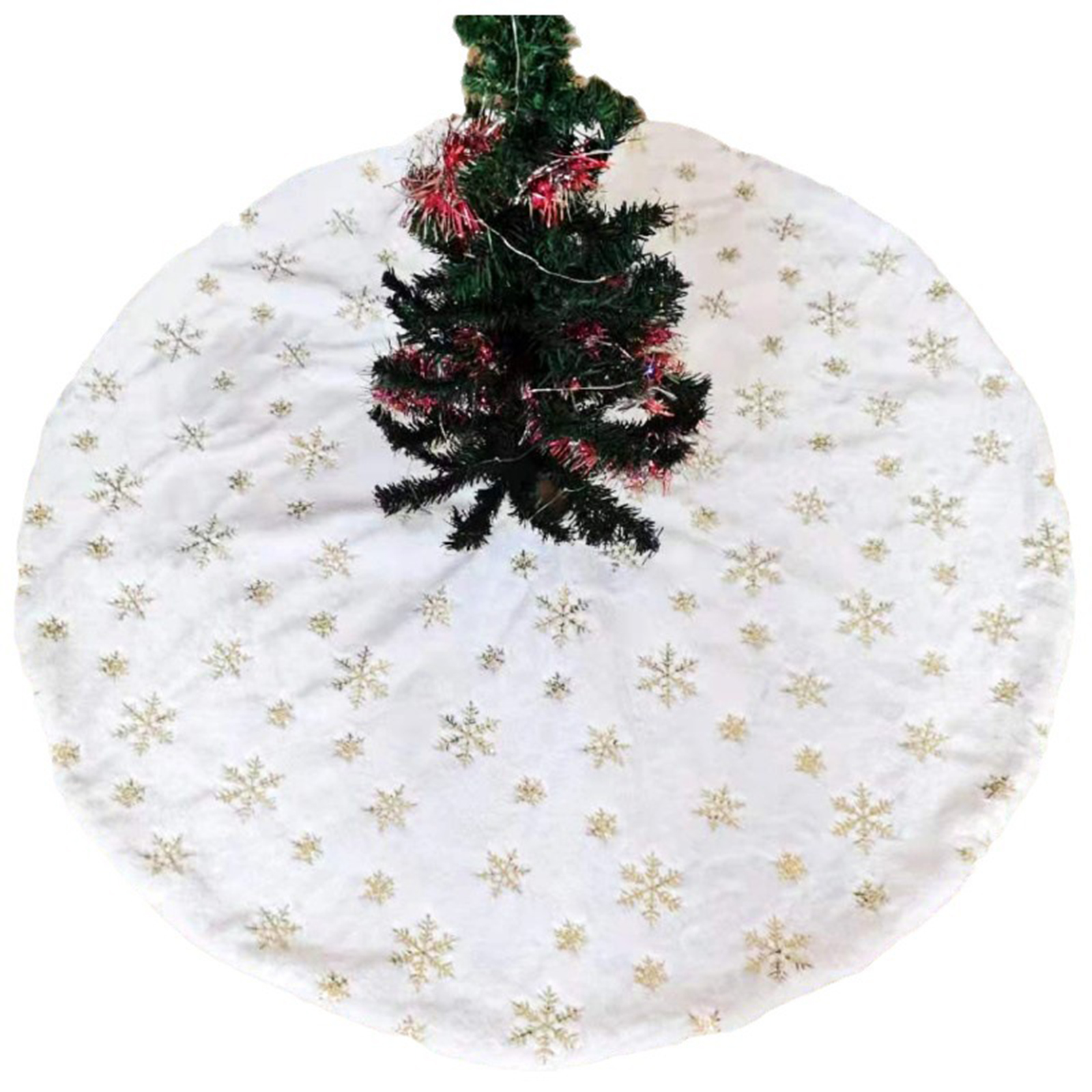 90cm Christmas Tree Skirt Snowflake Sequin Pattern Thicked Plush Xmas Ornaments