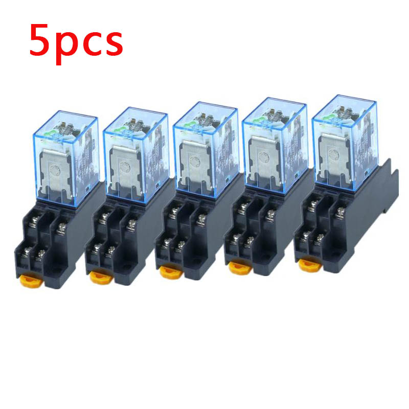 10Pcs 12V 24V DC 110V 220V AC Coil Power Relay LY2NJ DPDT 8 Pin HH62P JQX-13F with Socket Base AC220V