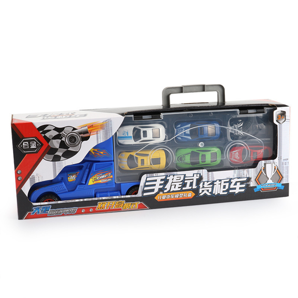 Kids Portable Container Car Toy Inertial Alloy Small Car Storage Set With Slide Track Model Toy Car As shown