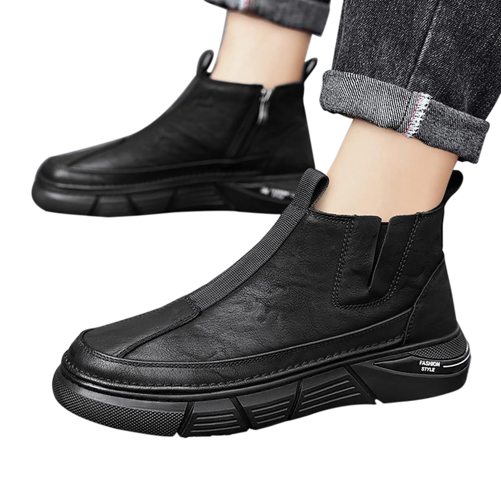 Men Safety Shoes Boots High Top Artificial PU Leather Waterproof Comfortable Lightweight Anti Slip Work Casual Shoes Ankle Boots black 43