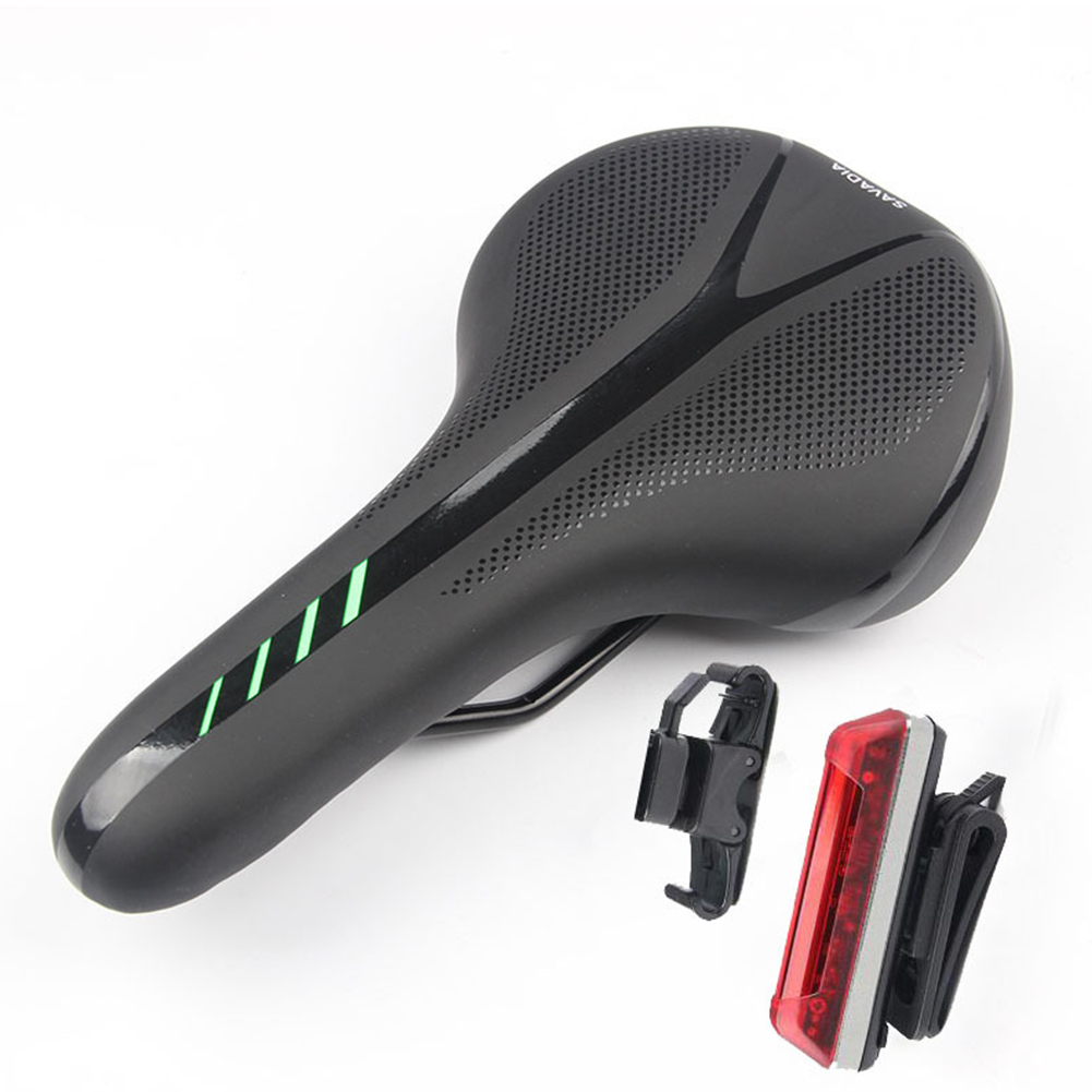 Mountain Bike Cushion with Light Bike Saddle Thicken Silicone Rear Lights Bike Seat Black and green +2282 tail light_270*144mm