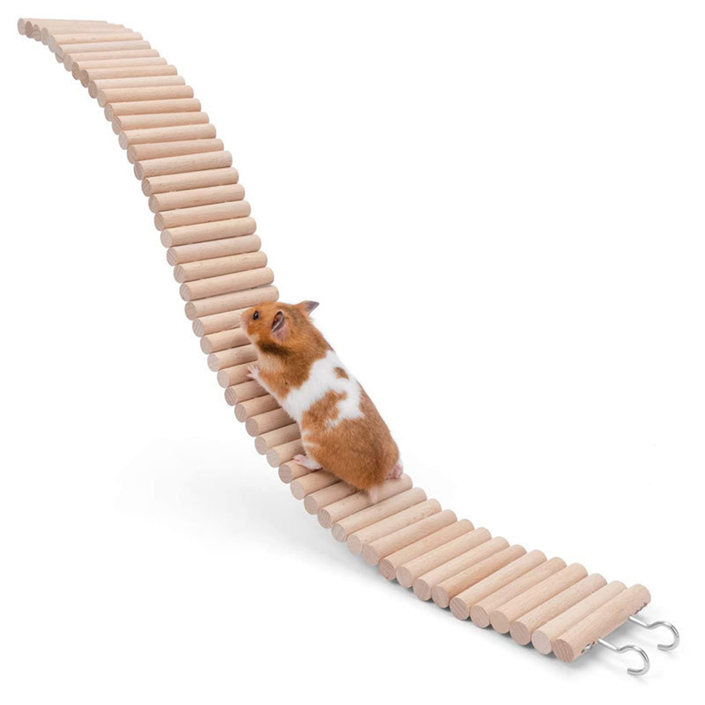 2 In 1 Hamster Wooden Ladder Bridge Exercise Play Chewing Toys Cage Decor Natural Landscaping Supplies Width 8Cm total length 40CM
