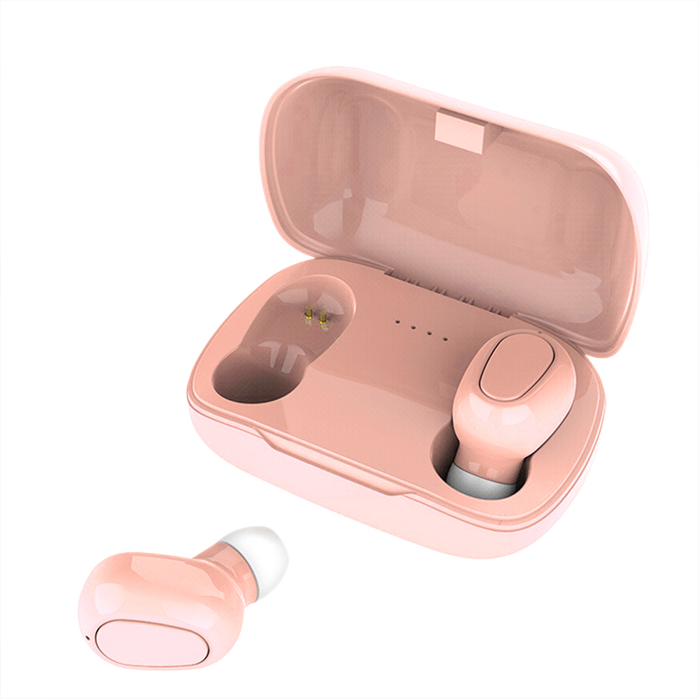 L21 Bluetooth-compatible Headset 5.0 In-ear 3d Stereo Surround Sound Wireless Earphone With 350mah Charging Box Sweat-proof Design pink