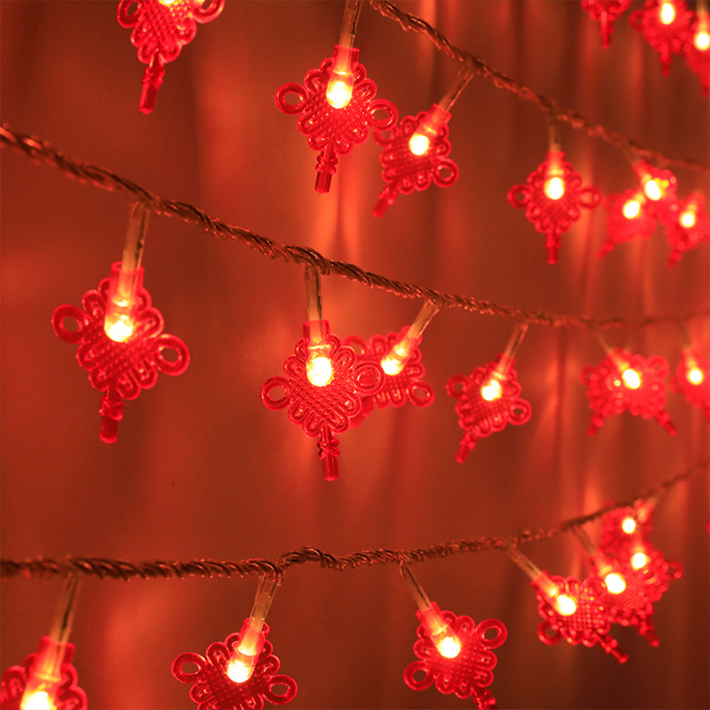 Festive Led  Light  String Water-proof Lamp Beads Chinese Style Elements Pendant Background Decoration For Weddings Restaurants Homes Battery 1.5 meters 10 lights_Red Chinese knot