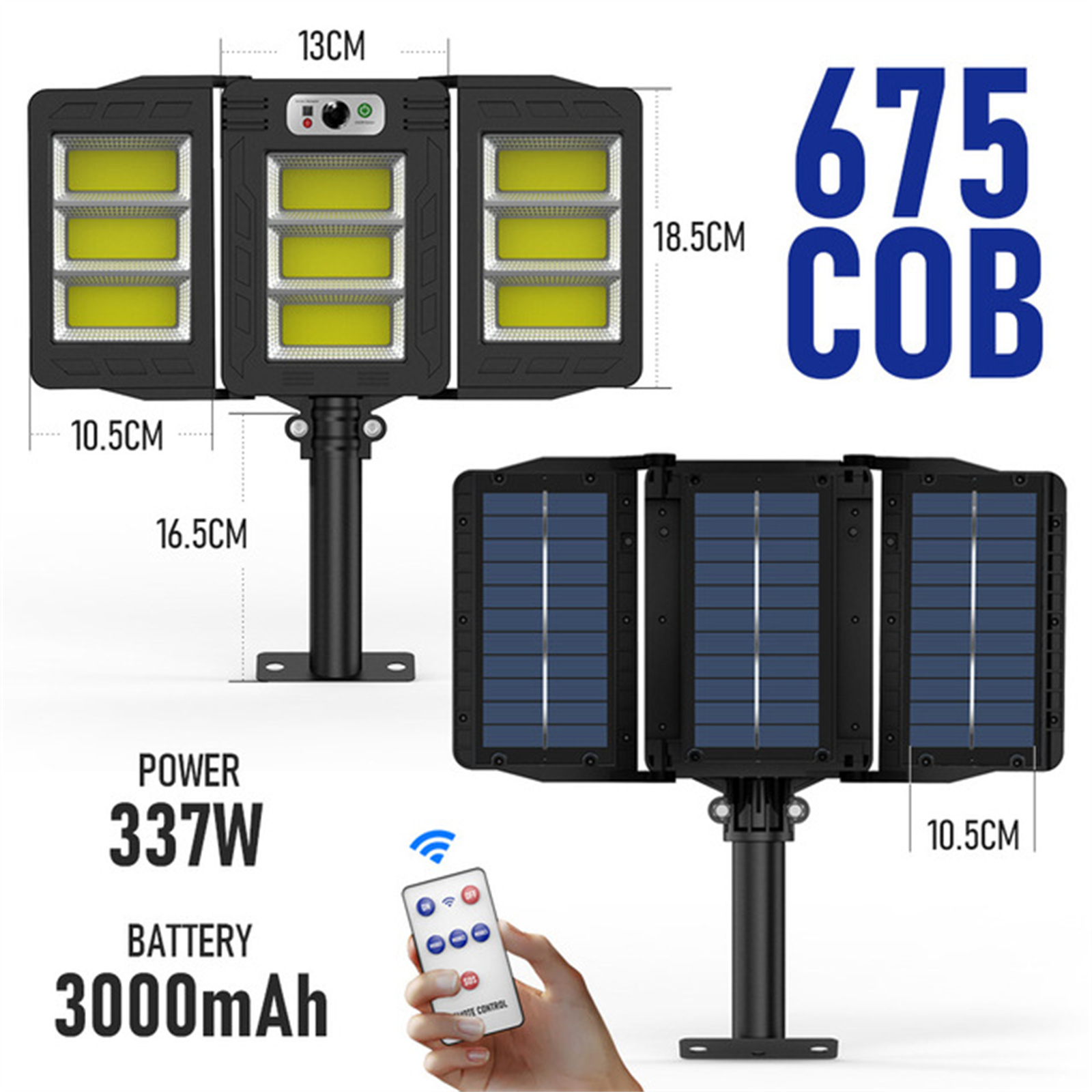 Led Solar Street Light 3 Head Motion Sensor 270 Wide Angle IP65 Waterproof