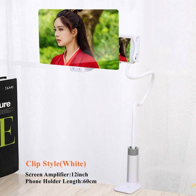 8/12 inch 3D Screen Amplifier Mobile Phone Magnifying Universal 360 Rotating Flexible Long Arm Phone Holder Desk Stand Mobile Phone Bracket white_12 inches