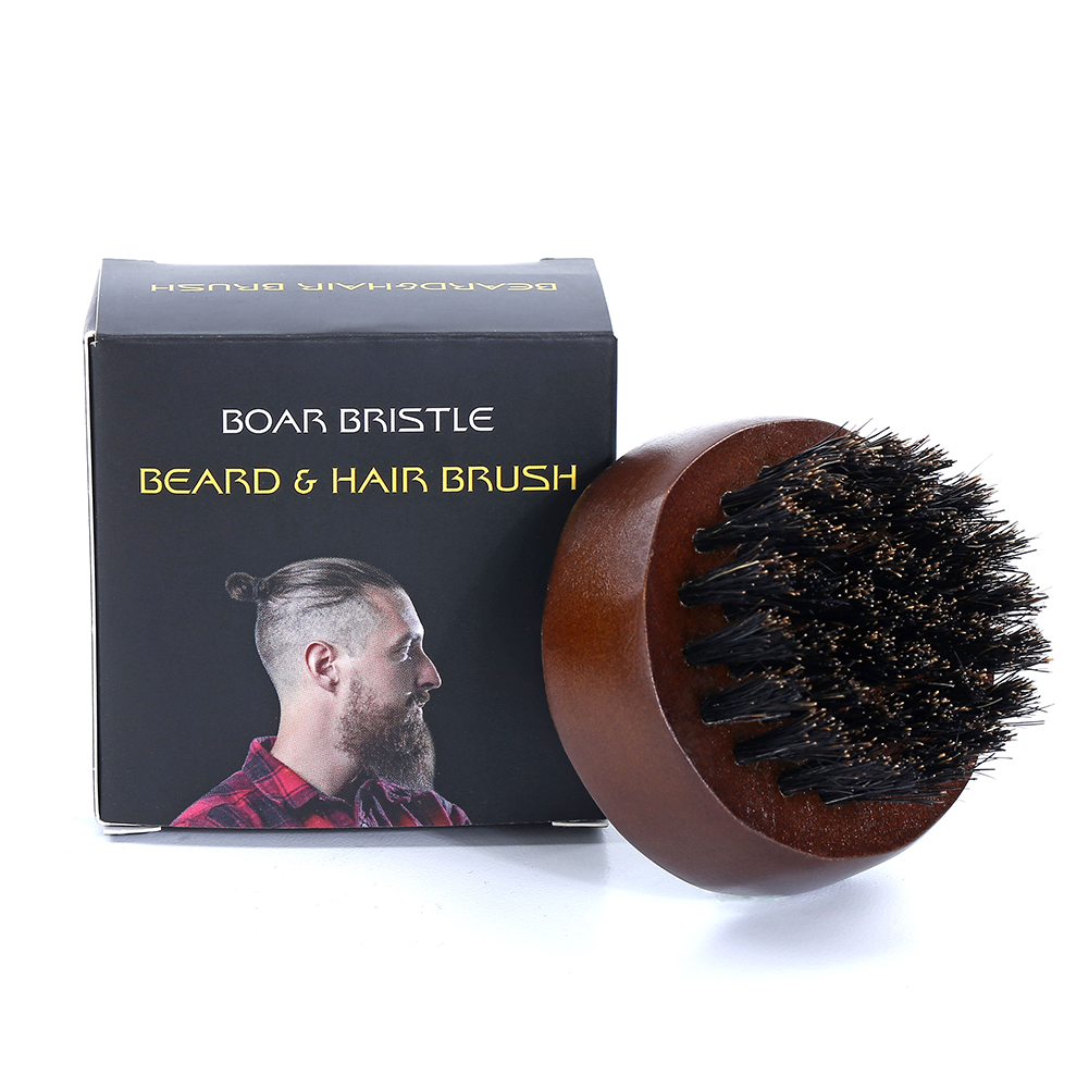 Portable Men Round Beard  Brush Soft Bristles Ergonomic Shape Design Strong Beard Hair Care Brushes Comfortable To Hold With Wooden Handle Dark brown