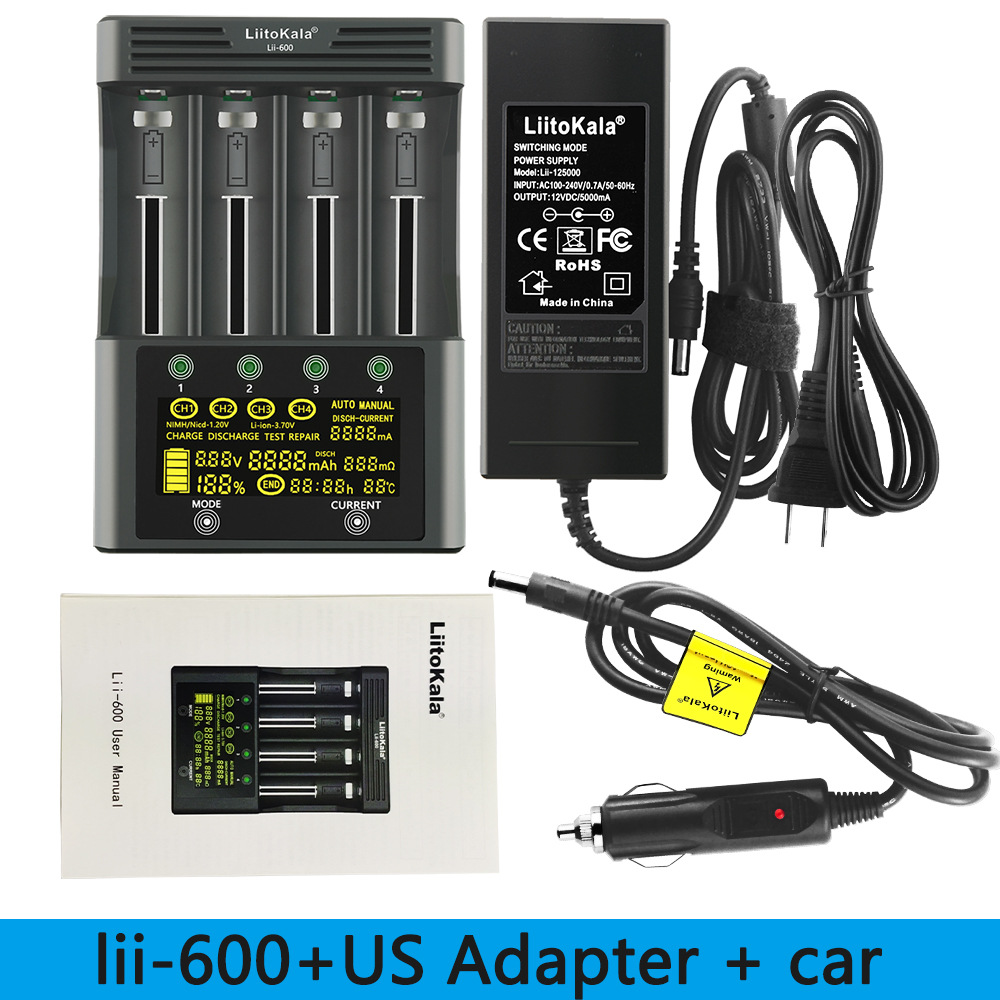 LiitoKala Lii-600 LCD Battery Charger for 26650 21700 18650 18350 20650 14500 AA AAA