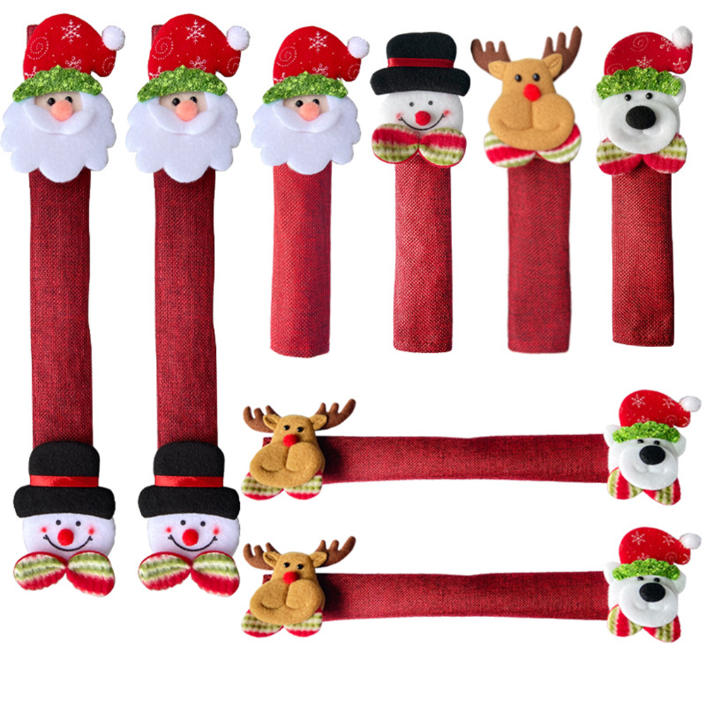 8 Pcs/set Creative Cute Home Handle  Protective  Cover Refrigerator Glove Christmas Decoration As shown