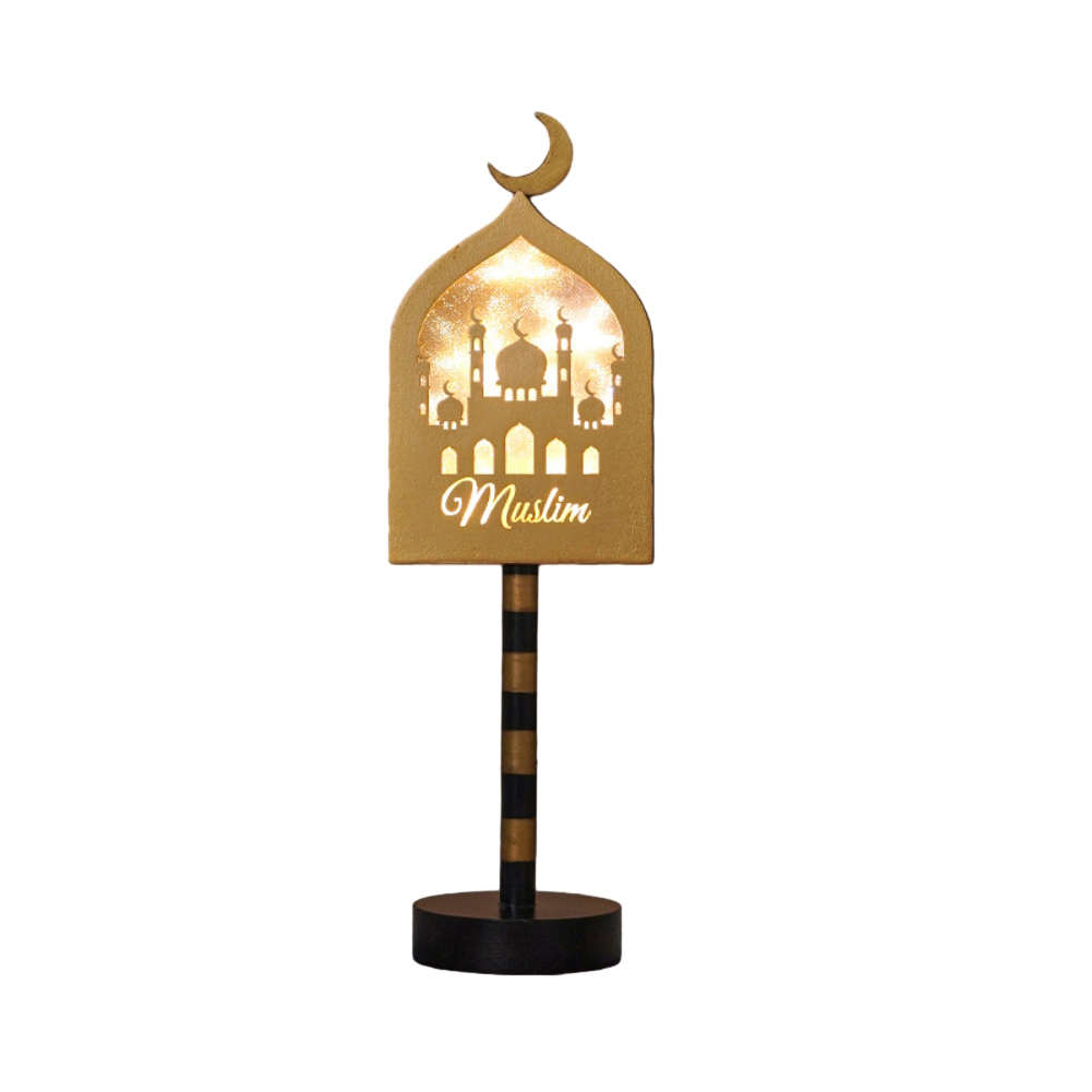Night Light Crescent Moon Lamp 6000LM Ramadan Desk Light With E14 Lamp Head Wood Shell Built-in LED Beads Nightstand Lamp For Living Room Bedroom Castle model