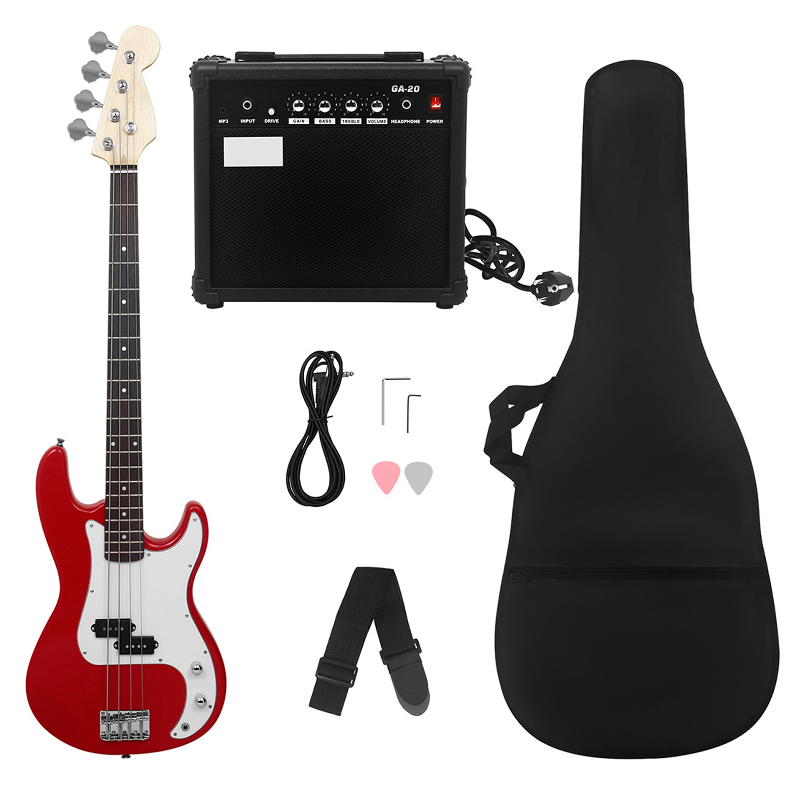 Electric Guitar Beginner Kit Rosewood Fingerboard 4 Strings Bass Accessories With Audio Picks Strap Guitar Bag Cable Wrench