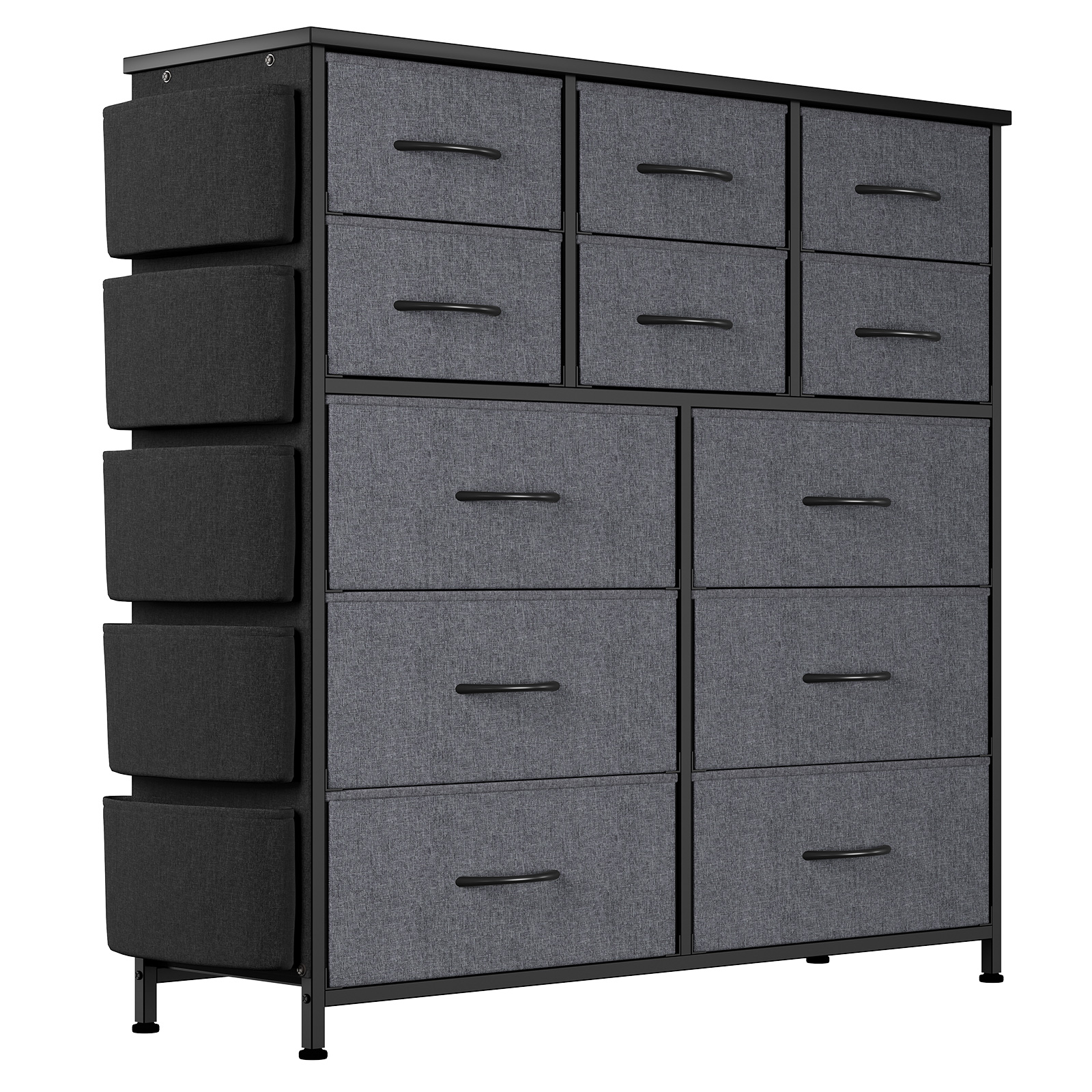 US GARVEE 12 Drawer Dresser for for Bedroom, Fabric Dressers & Chest of Drawers Tall Dressers for Bedroom Closet, Clothes, Wooden Top, Sturdy Metal Frame (Dark Grey)