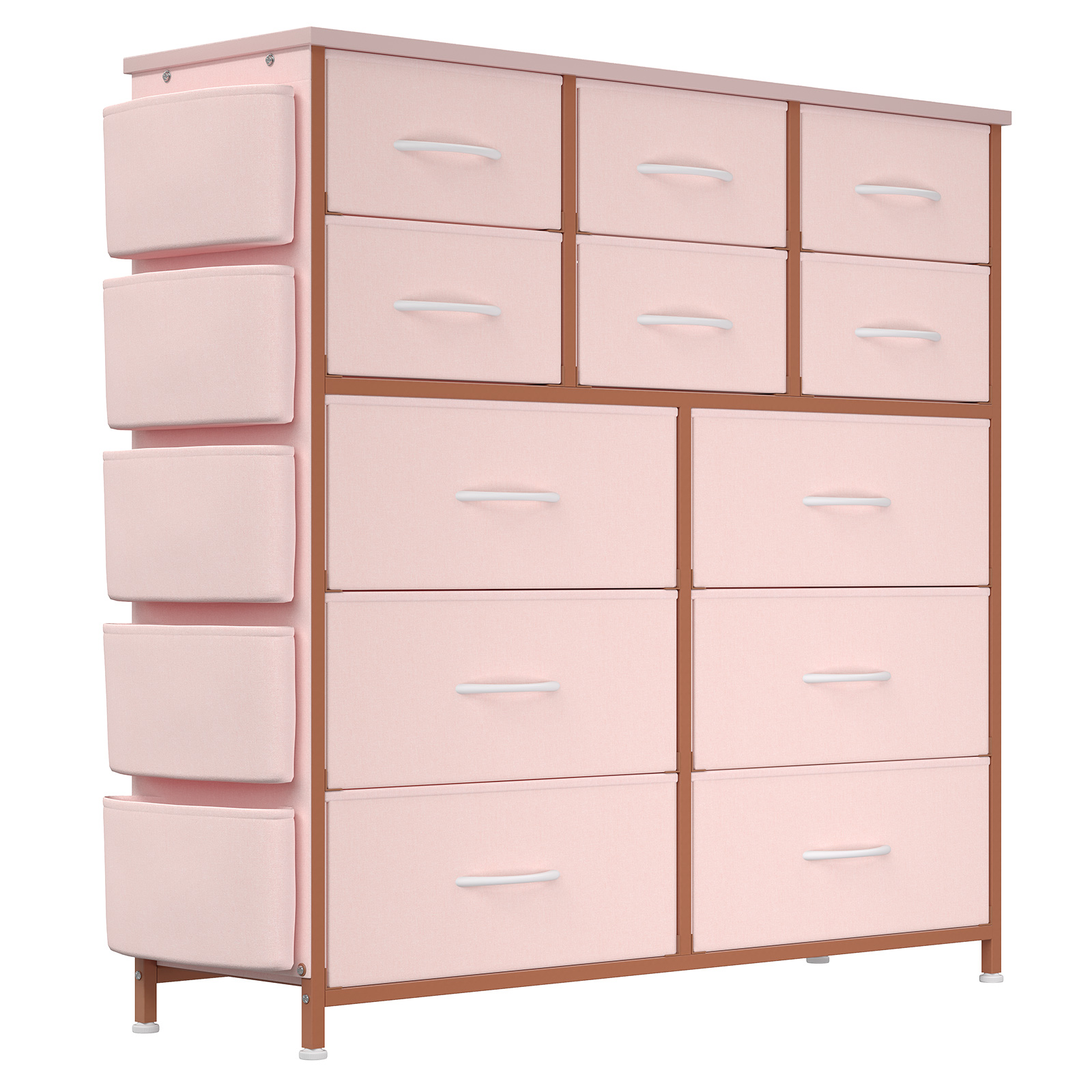 US GARVEE Dresser for Bedroom with 12 Drawer, Entryway, Storage Organizer Unit with Fabric, Sturdy Metal Frame, Wood Tabletop, Easy Pull Handle - Pink
